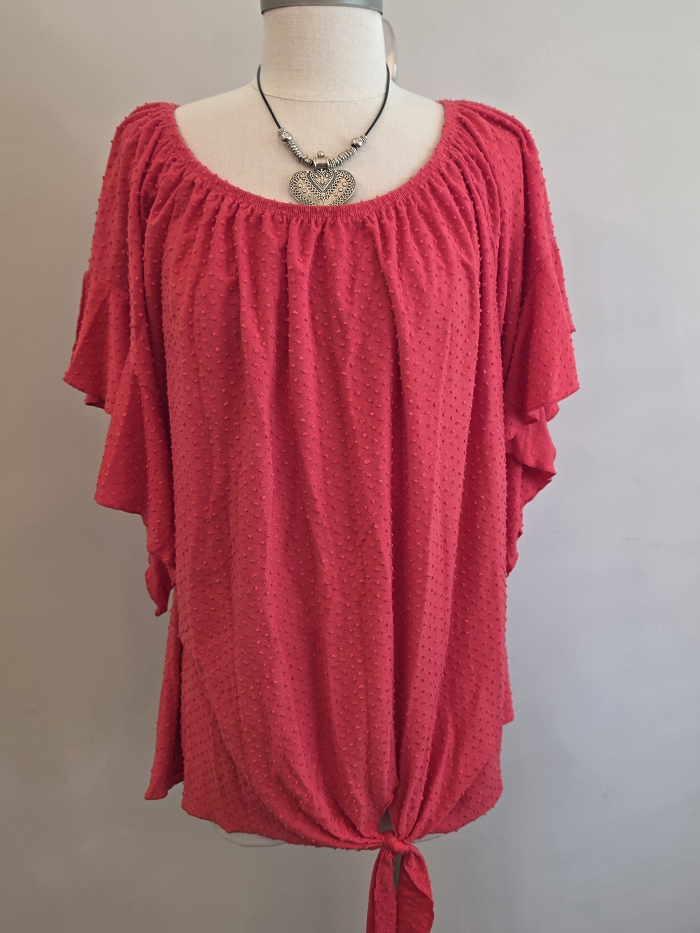 Zac & Rachel Red Textured Tie-Front Peasant Top